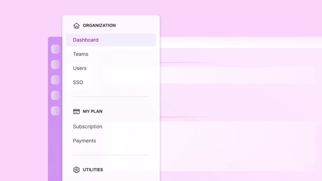 새로운 탐색 기능의 인터페이스를 보여주는 화면으로, 보라색 메뉴 바와 카테고리별로 정리된 항목들이 표시되어 있습니다.